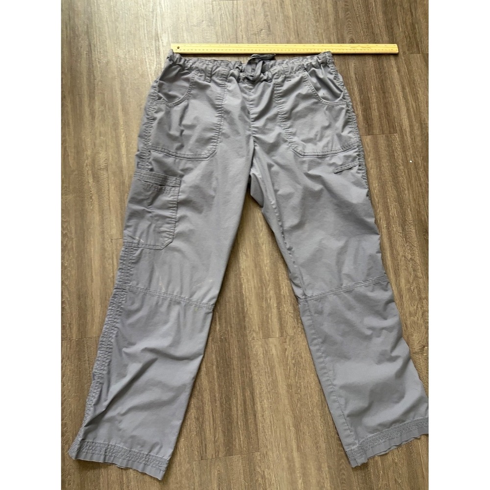 Landau Stretch Scrub Pants Women Large Gray Cargo Drawstring Medical Nursing L